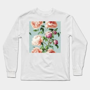 Vintage Floral Romantic Ivory Light Peony Flower Design Long Sleeve T-Shirt